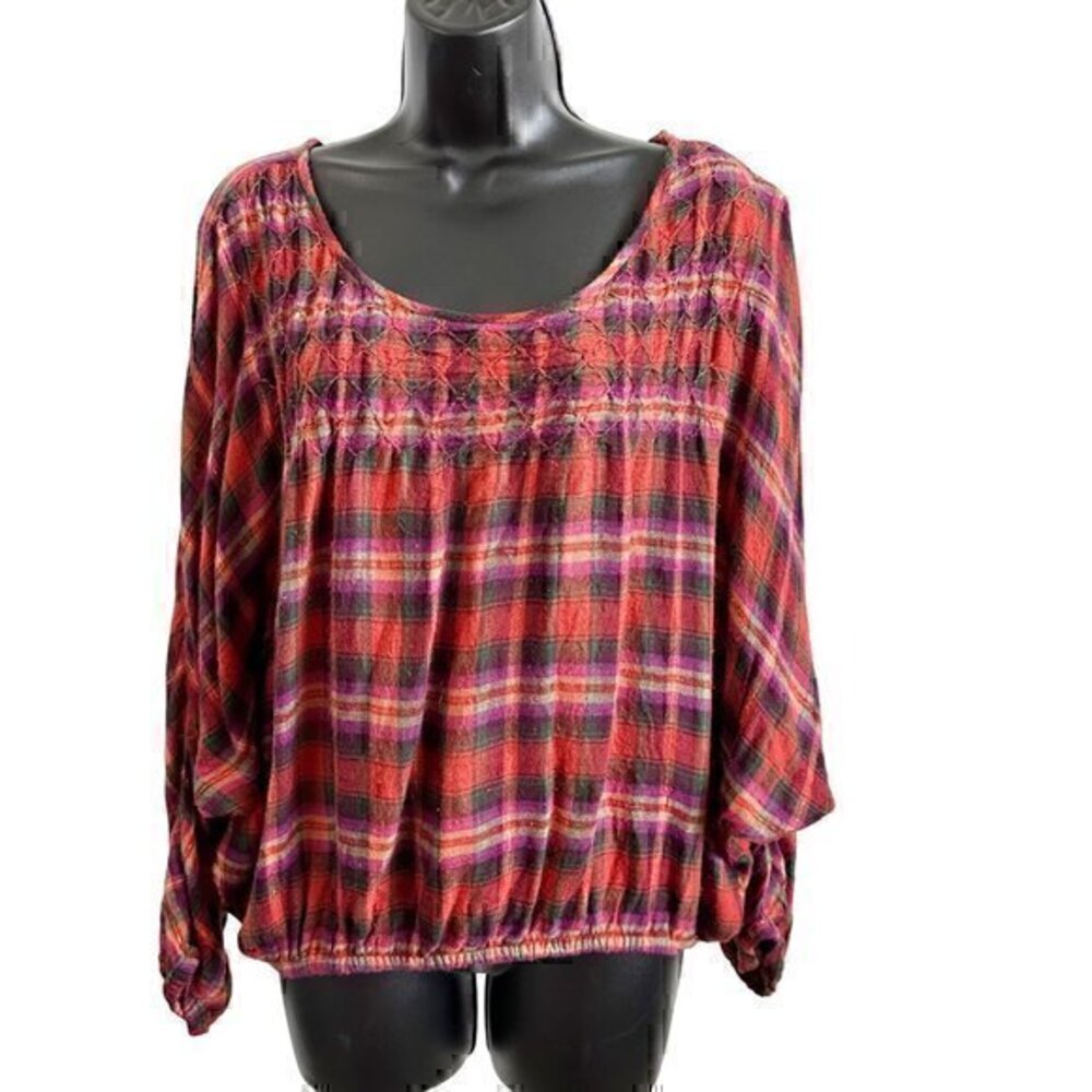 Jessica Simpson Metallic Plaid Long Sleeve Knits  Blouse Top Red Size‎ Small